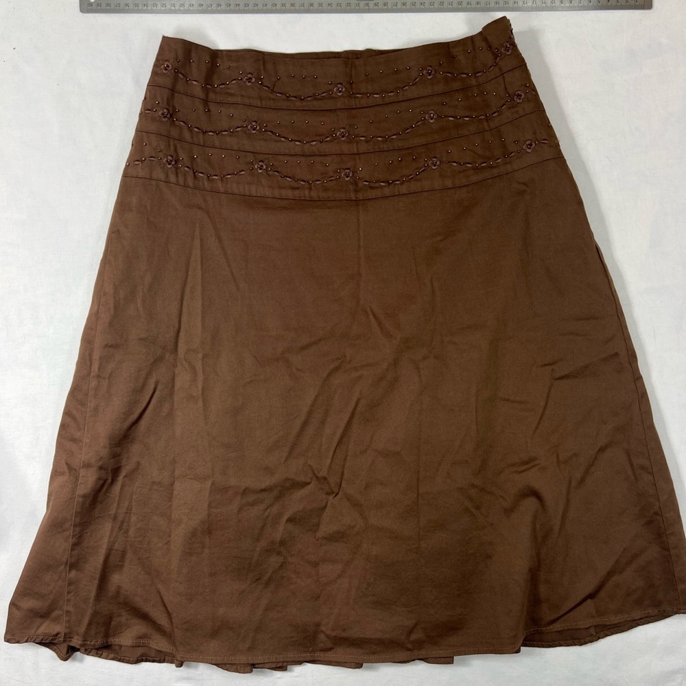 Y2K Miss Chievous Brown Embroidered Midi Skirt